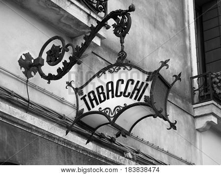 old deco ornate italian tobacconists sign tabacchi = tobacco