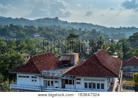 Panoramic scenic view on former Sri Lanka capital Kandy