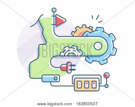 Setting and adjustment of mechanical device operation. Vector flat illustration