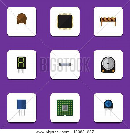 Flat Technology Set Of Resistor, Hdd, Transducer And Other Vector Objects. Also Includes Display, Fiildistor, Electronics Elements.