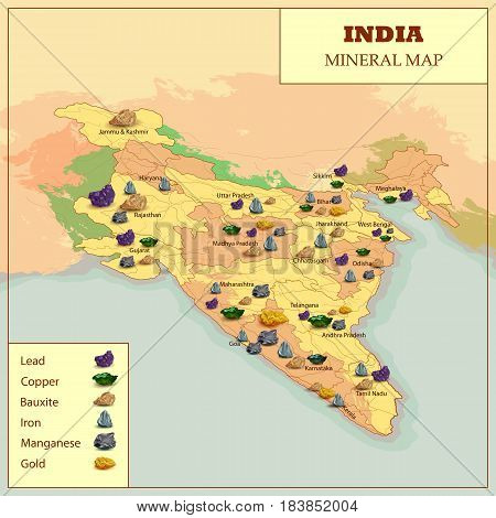 easy to edit vector illustration of different Mineral Map Of India