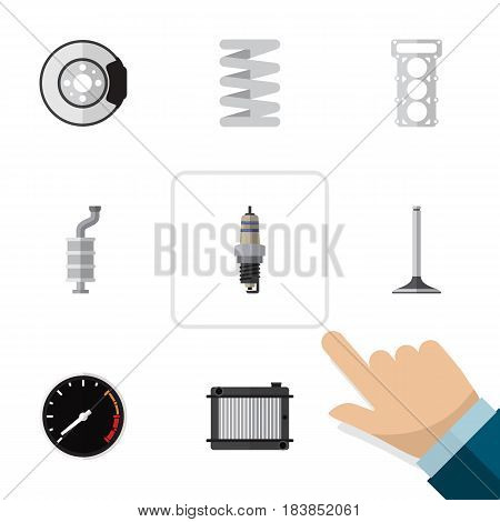 Flat Auto Set Of Tachometr, Car Segment, Heater And Other Vector Objects. Also Includes Speedometer, Muffler, Segment Elements.