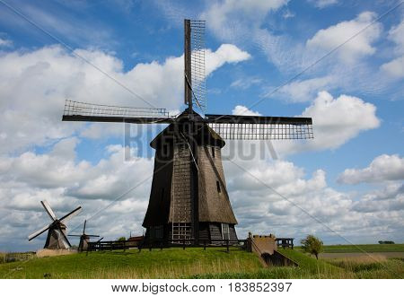 Dutch windmills at Schermerhorn in the Netherlands