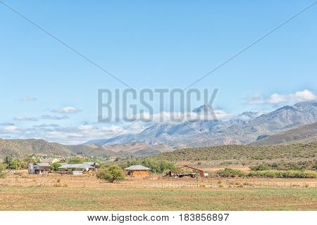A farm landscape with the Swartberg (black mountain) in the back near Hoeko in the Western Cape Province