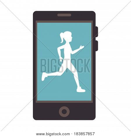 smartphone device with woman running vector illustration design