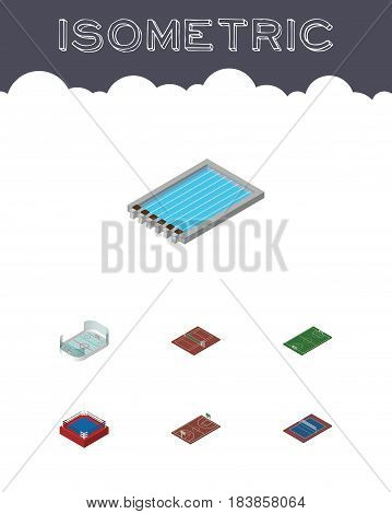 Isometric Training Set Of Soccer, Tennis, Volleyball And Other Vector Objects. Also Includes Boxing, Arena, Stadium Elements.