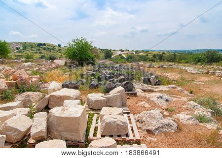 Archeological ruins ancient buildings in Beit Guvrin national Park, Israel.