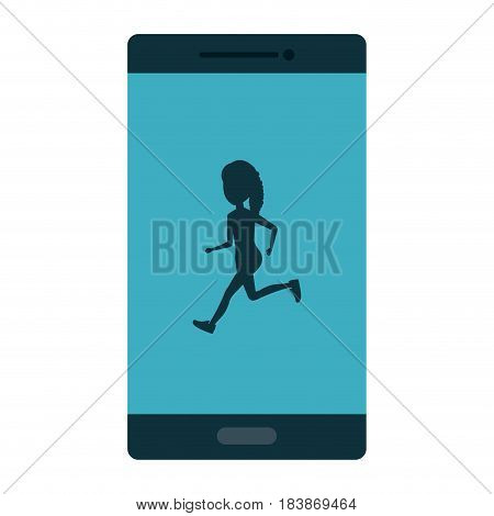 smartphone device with woman running vector illustration design