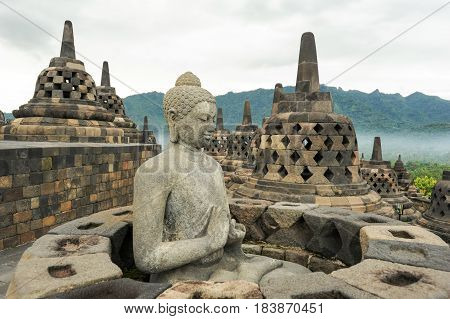 The Temple Of Borobudur On Java,  Indonesia