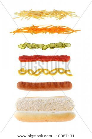 párek v rohlíku s různými přísadami, izolované