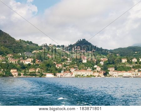 Menaggio Italy - august 25 2015: Menaggio view with perspective and from the ferry landing stage