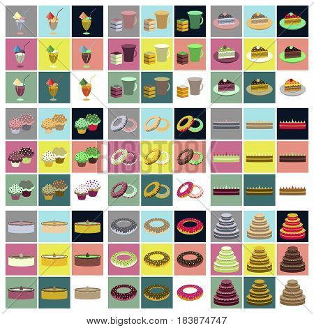 Set icons in flat design Cakes desserts