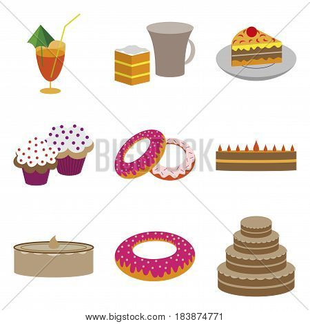 Set icons in flat design Cakes desserts