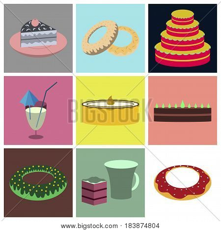 Set icons in flat design Cakes desserts