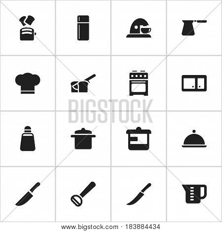 Set Of 16 Editable Food Icons. Includes Symbols Such As Cup, Husker, Refrigerator And More. Can Be Used For Web, Mobile, UI And Infographic Design.