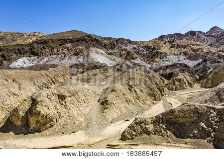 Scenic Road Artists Drive In Death Valley With Colorful Stones