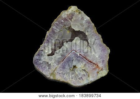 A cross section of the agate stone with amethyst geode. Origin: Asni Atlas Mountains Morocco.