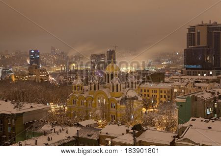 landscape of night Kyiv city Ukraine winter