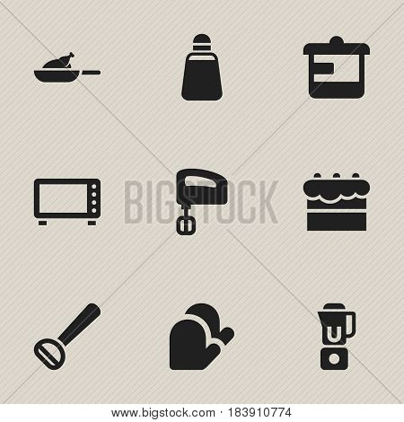 Set Of 9 Editable Food Icons. Includes Symbols Such As Agitator, Husker, Kitchen Glove And More. Can Be Used For Web, Mobile, UI And Infographic Design.