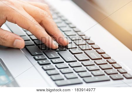 hands businessman working with laptop devices and using digital computer for searching onlinebusiness conceptselective focus
