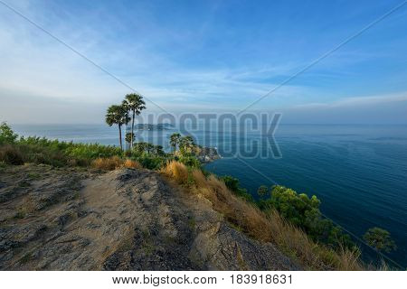 Phromthep cape viewpoint in PhuketThailand with blue sky