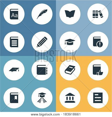Vector Illustration Set Of Simple Books Icons. Elements Recommended Reading, Graduation Hat, Important Reading And Other Synonyms Textbook, Cap And Dictionary.