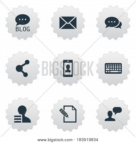 Vector Illustration Set Of Simple User Icons. Elements Site, Document, Profile And Other Synonyms Missive, Forum And Epistle.