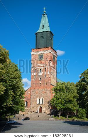 TURKU, FINLAND - AUGUST 27, 2016: Medieval Lutheran Cathedral (built in the second half of the XIII century) a Sunny day in August