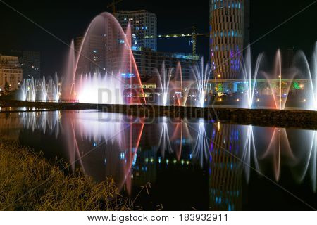 Dancing Fountains On Ardagani Lake. Batumi. Georgia