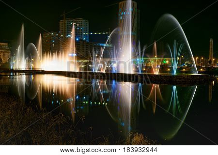 Dancing Fountains On Ardagani Lake. Batumi. Georgia
