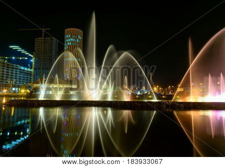 Dancing Fountains On Ardagani Lake. Batumi. Georgia