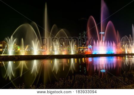 Dancing Fountains On Ardagani Lake. Batumi. Georgia