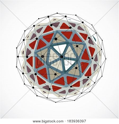 3D Vector Digital Wireframe Spherical Object Made Using Triangular Facets. Geometric Polygonal Struc