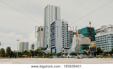 Daytime view of the main square in Nha Trang with skyscrapers