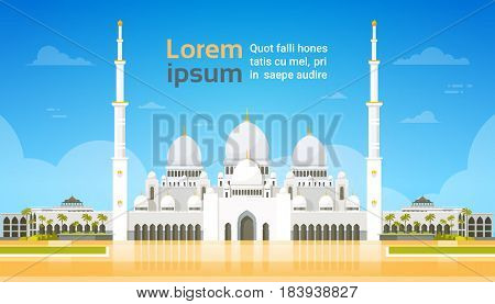 Nabawi Mosque Building Muslim Religion Ramadan Kareem Holy Month Vector Illustration