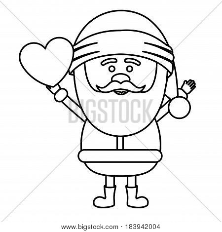 monochrome contour of santa claus with open arms and holding heart in hand vector illustration