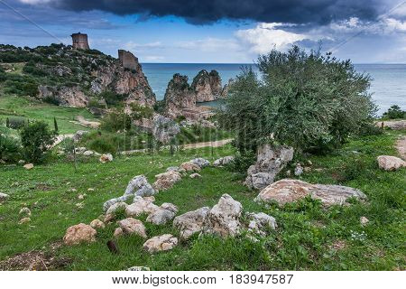 Faraglioni And Beautiful Sea At Scopello, Sicily, Italy