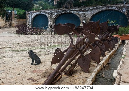 Tonnara At Scopello With Ancient Anchors, Sicily, Italy