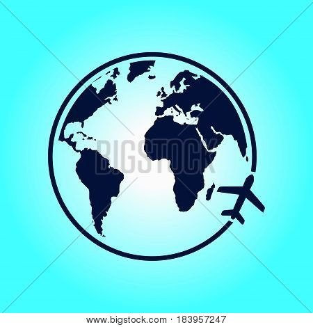 Airplane icon travel. Trip round the world. Flat design style.