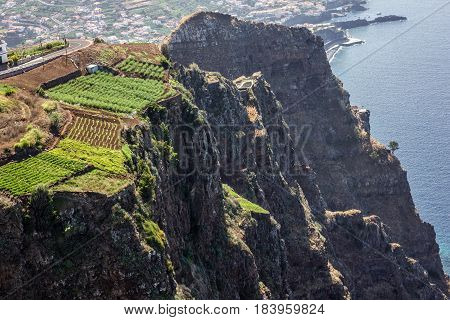 Madeira island, Portugal. Landscape on the Southern Coast Cabo Girao, Atlantic Ocean and Funchal.