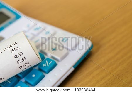 Close Up Of Receipt Paper And Caculator, Payment