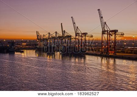 Cargo sea port cranes in Casablanca, Marocco