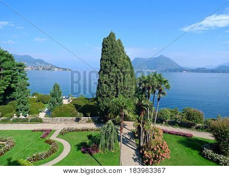 park at the island Isola Bella Lago Maggiore Italy