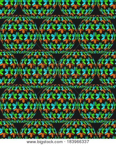 Vector illustration seamless pattern of abstract geometric sakura flower sphere 3D colorful. Pattern color disco ball