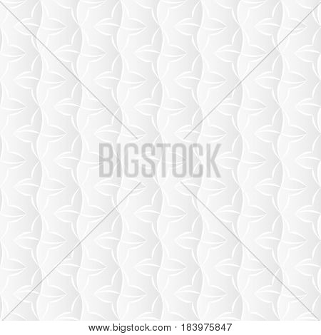 Neutral white texture. Abstract stylized floral background with 3d folded paped effect. Vector seamless repeating pattern.