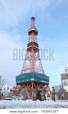 Sapporo Japan - january 20 2017 : View of the Sapporo TV Tower snow in winter in Sapporo Hokkaido Japan on january 20 2017.