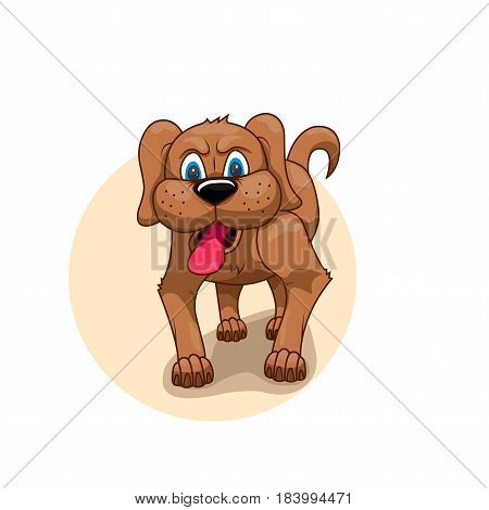 painted brown dog with his tongue hanging out and angry eyes
