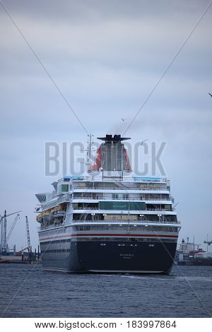 Velsen The Netherlands - April 27th 2017: Balmoral Fred Olsen Cruise Lines in North Sea Canal towards IJmuiden sealock