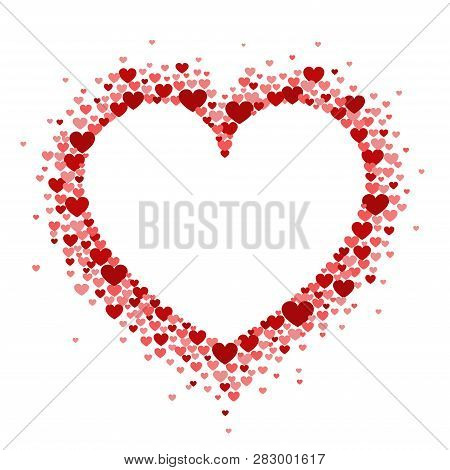 Frame Of Red Hearts In The Shape Of A Hart. Vector Valentine's Day Greeting Card Or Wedding Invitati