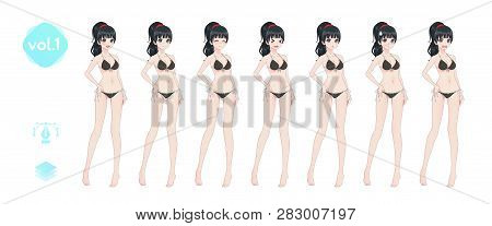Anime Manga Girl. In A Summer Bikini Swimsuit